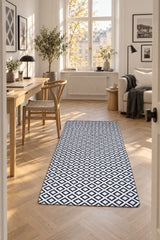 Geometric Modern Kilim Area Rug – Black in a office
