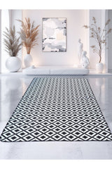 Geometric Modern Kilim Area Rug – Black in a hallway