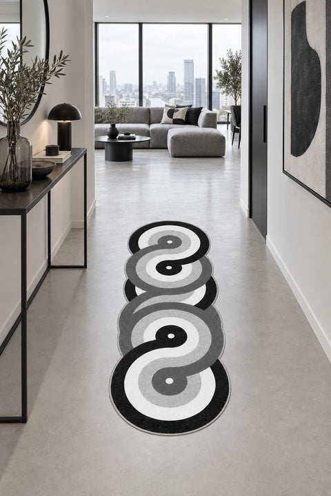Geometric Modern Kitchen Rug in a hallway
