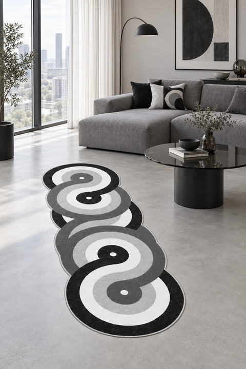 Geometric Modern Kitchen Rug in a living room