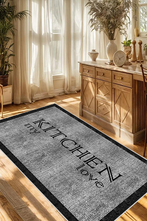 Geometric Modern Kitchen Rug – Black in a kitchen
