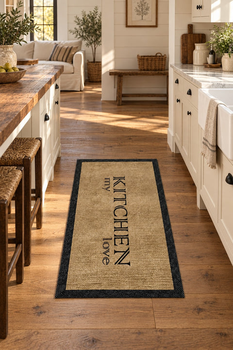 Geometric Modern Kitchen Rug – Brown in a kitchen