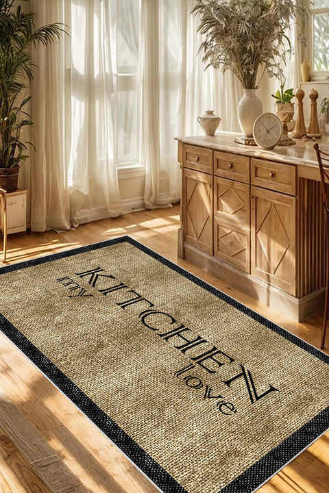 Geometric Modern Kitchen Rug – Brown in a kitchen
