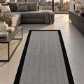 Geometric Modern Kitchen Rug – Gray in a living room