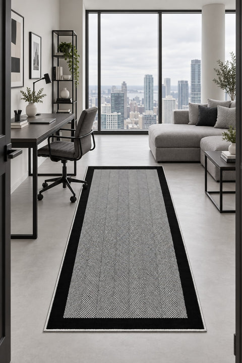 Geometric Modern Kitchen Rug – Gray in a office
