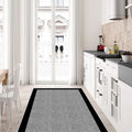 Geometric Modern Kitchen Rug – Gray in a kitchen