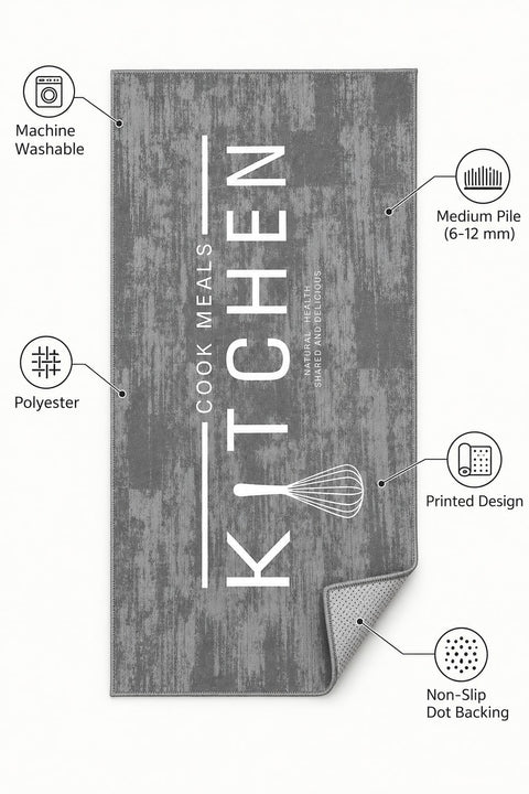 Geometric Modern Kitchen Rug – Gray – features