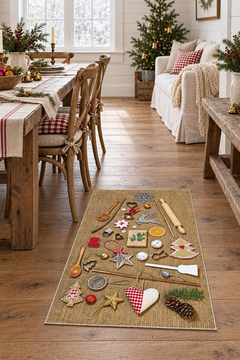 Geometric Modern Kitchen Rug – Multicolor in a dining room
