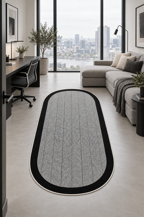 Geometric Modern Oval Kitchen Rug – Gray in a office