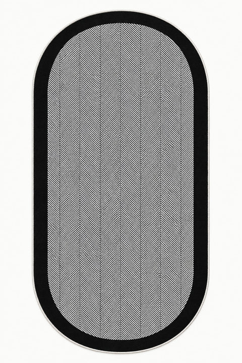 Geometric Modern Oval Kitchen Rug – Gray