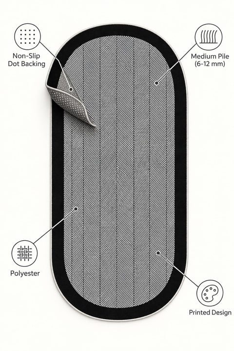 Geometric Modern Oval Kitchen Rug – Gray – features
