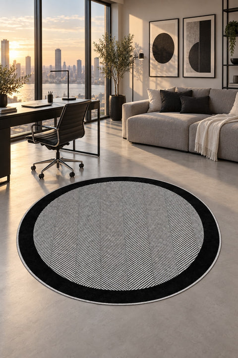 Geometric Modern Round Kitchen Rug – Gray in a office