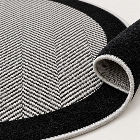 Geometric Modern Round Kitchen Rug – Gray – texture close-up