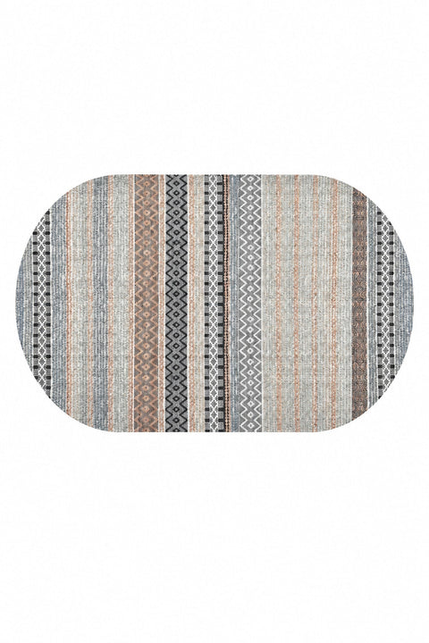 Geometric Oval Kitchen Rug – Gray