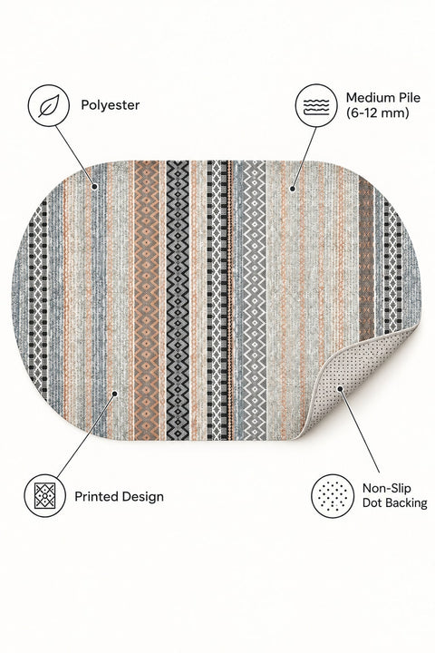 Geometric Oval Kitchen Rug – Gray – features