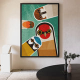 Geometric Owl Mid Century Modern Wall Art – Colorful Teal Bird Print