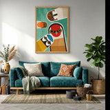 Geometric Owl Mid Century Modern Wall Art – Colorful Teal Bird Print