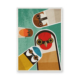 Geometric Owl Mid Century Modern Wall Art – Colorful Teal Bird Print