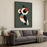Geometric Owl Modern Wall Art – Stylized Bird on Muted Green