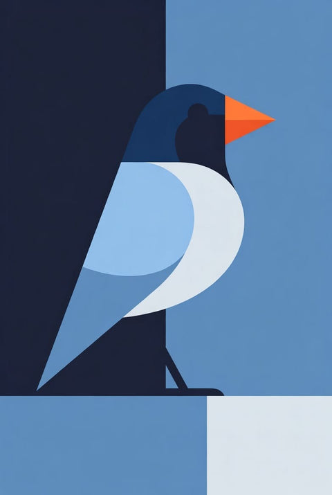 Geometric Penguin Minimalist Wall Art – Blue Bird Nursery Print
