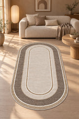 Geometric Printed Kitchen Area Rug – Beige in a living room