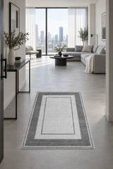 Geometric Printed Kitchen Area Rug – Gray in a hallway