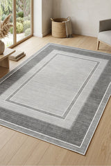 Geometric Printed Kitchen Area Rug – Gray in a living room