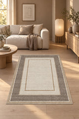 Geometric Printed Kitchen Area Rug – Taupe in a living room