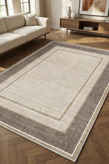 Geometric Printed Kitchen Area Rug – Taupe in a living room