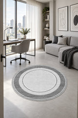 Geometric Printed Round Kitchen Rug – Gray in a office