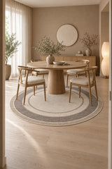 Geometric Printed Round Kitchen Rug – Taupe in a dining room