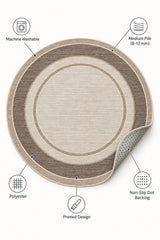 Geometric Printed Round Kitchen Rug – Taupe – features
