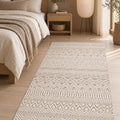 Geometric Scandinavian Area Rug – Beige in a bedroom