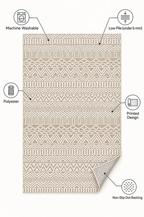 Geometric Scandinavian Area Rug – Beige – features