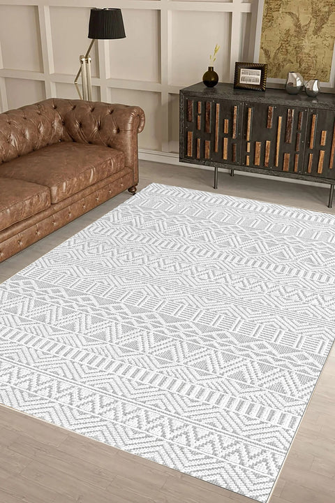 Geometric Scandinavian Area Rug – Gray in a living room
