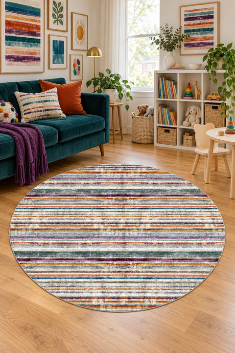 Geometric Scandinavian Round Rug – Multicolor in a nursery