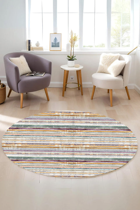 Geometric Scandinavian Round Rug – Multicolor in a living room
