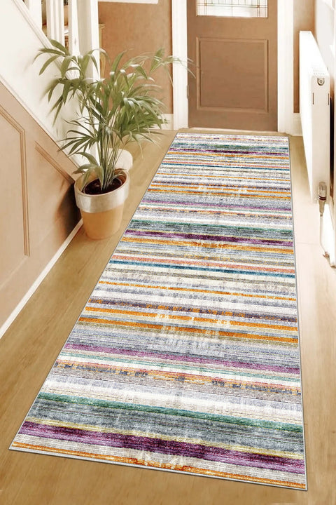 Geometric Scandinavian Runner Rug – Multicolor in a hallway