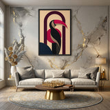 Geometric Toucan Modern Wall Art – Red Beak Bird in Burgundy Arch