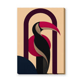 Geometric Toucan Modern Wall Art – Red Beak Bird in Burgundy Arch