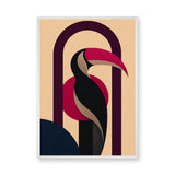 Geometric Toucan Modern Wall Art – Red Beak Bird in Burgundy Arch