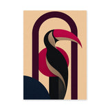 Geometric Toucan Modern Wall Art – Red Beak Bird in Burgundy Arch