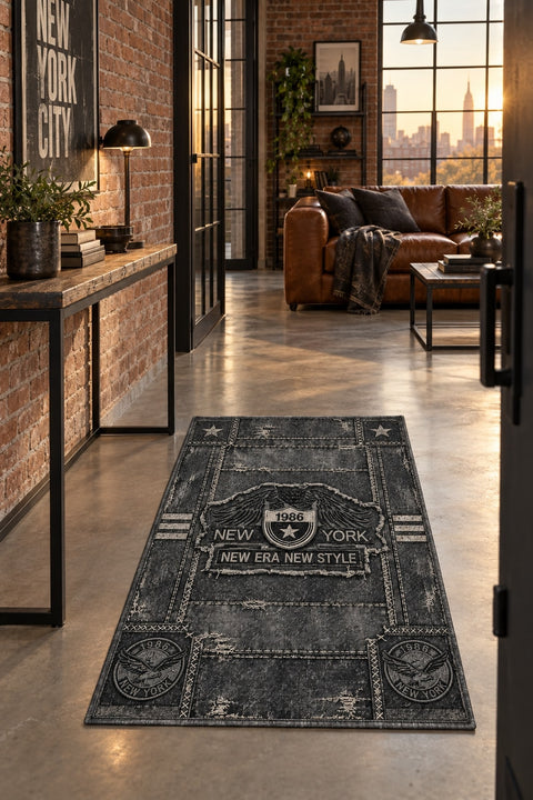 Geometric Vintage Area Rug in a hallway