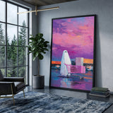 Ghost Shopping Cart Surreal Wall Art – Purple-Pink Parking Lot Print