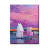 Ghost Shopping Cart Surreal Wall Art – Purple-Pink Parking Lot Print