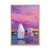 Ghost Shopping Cart Surreal Wall Art – Purple-Pink Parking Lot Print