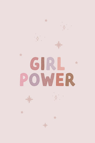Girl Power Typography Wall Art – Pastel Pink Stars and Sparkles