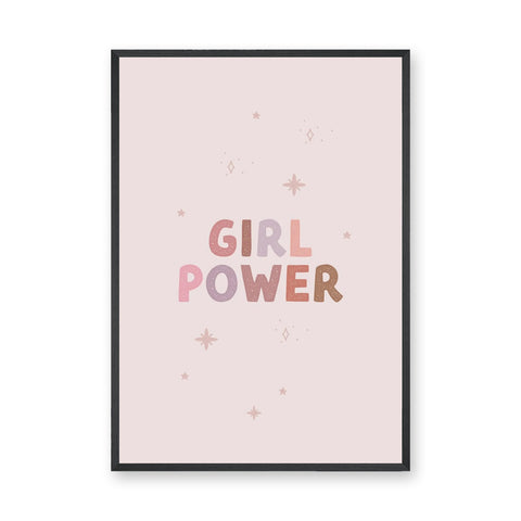 Girl Power Typography Wall Art – Pastel Pink Stars and Sparkles