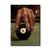 Glam Billiards 8 Ball Modern Wall Art – Jeweled Hand on Pool Table