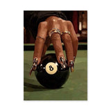 Glam Billiards 8 Ball Modern Wall Art – Jeweled Hand on Pool Table